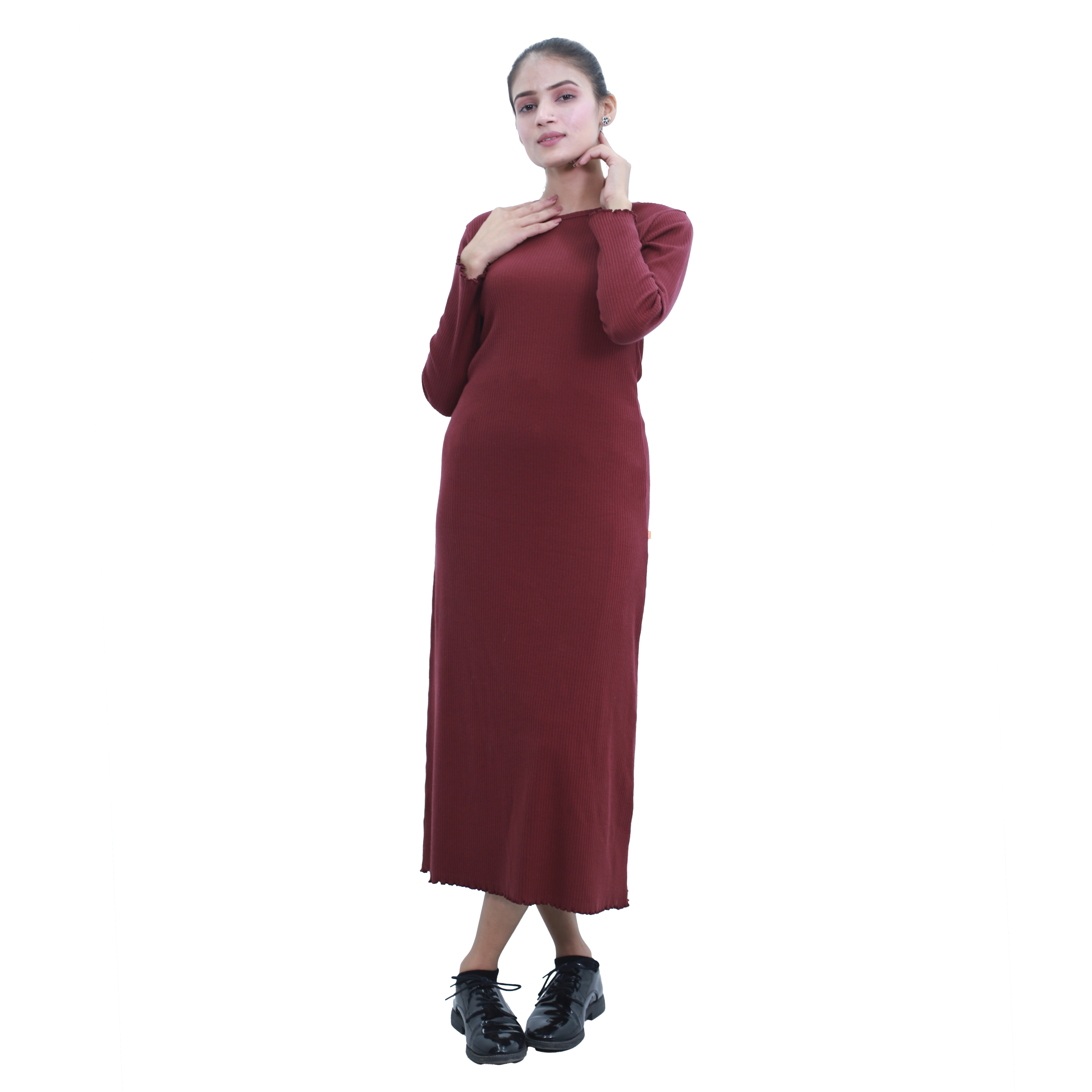 women's long sleeve ribbed midi dress